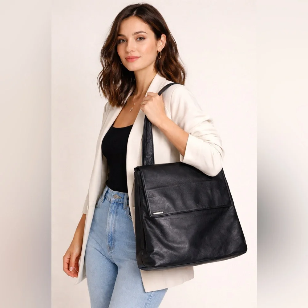 Perlina New York Black Leather Shoulder Bag